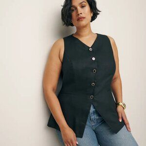Reformation Womens 18 Linen Top Es Vest Sleeveless Gold Button Buckle Back